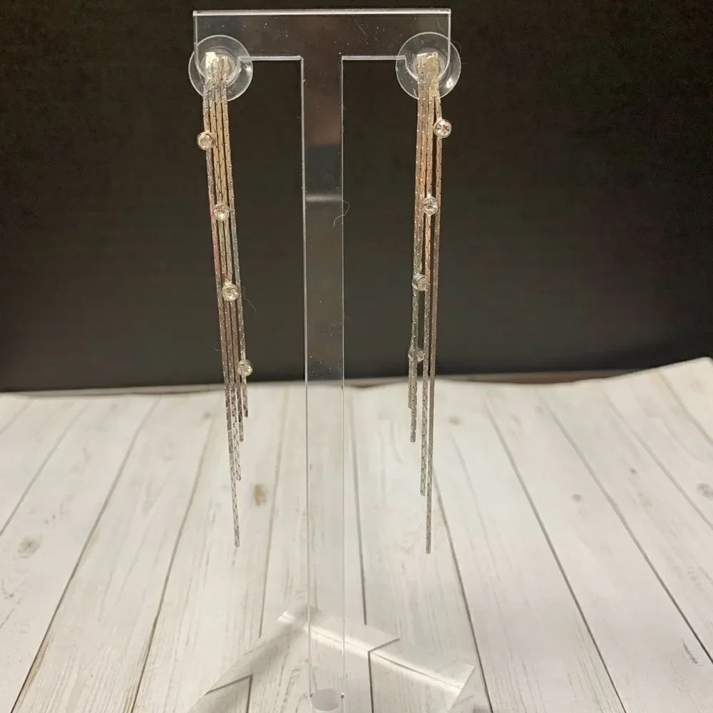 Silver Chain and Rhinestone Earrings